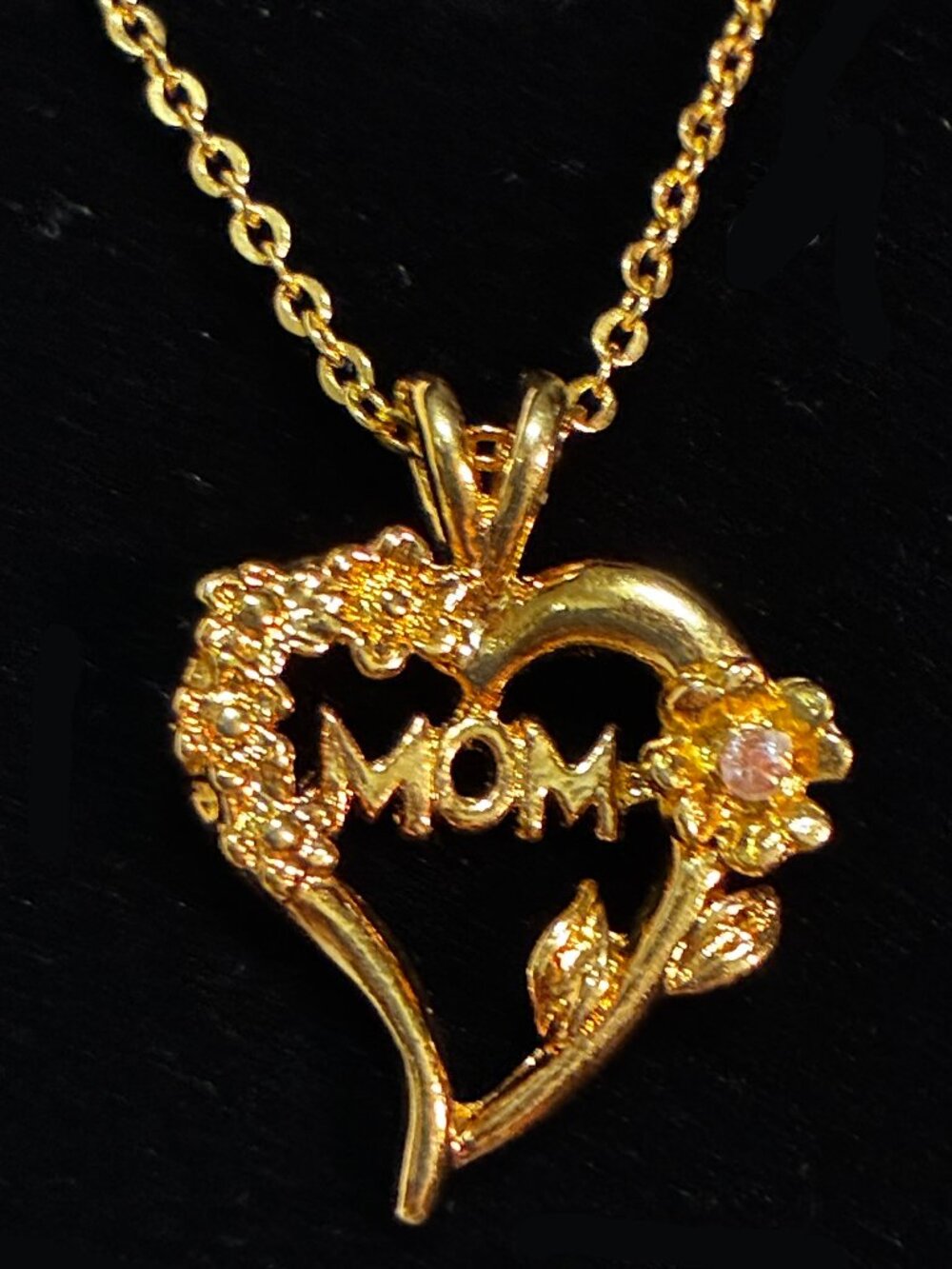 Mom Heart with Gemstone Gold Tone Chain
